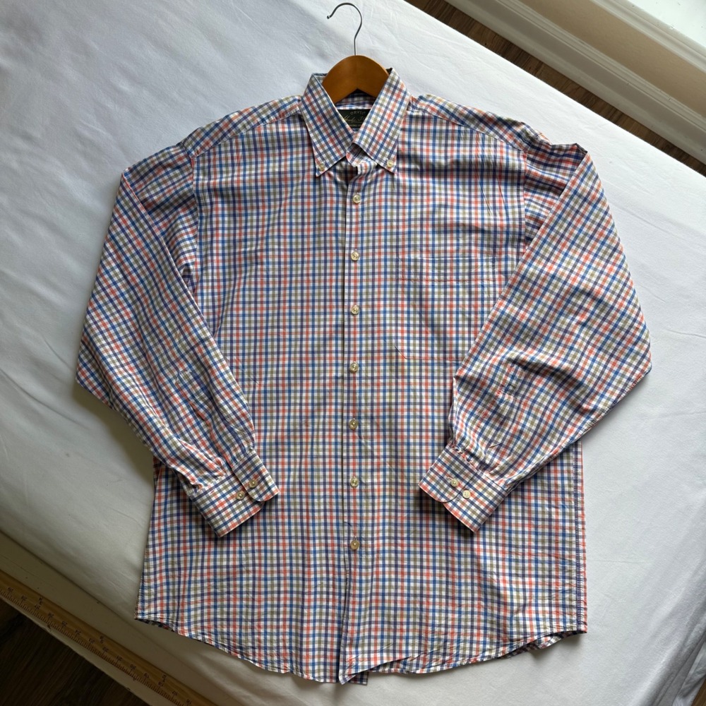 Orvis Signature Collection Mens Large Tattersall Plaid Cotton Button Down Shirt